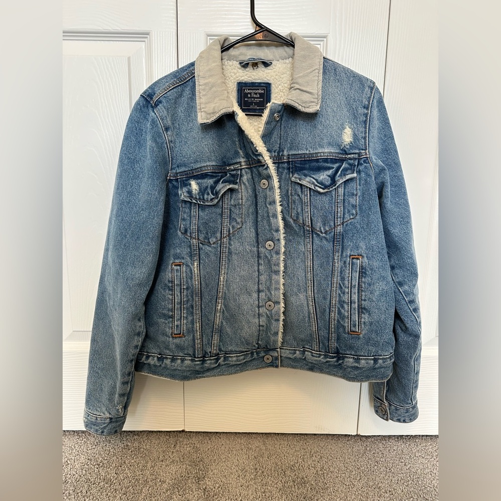 Abercrombie & Fitch Blue Denim Sherpa Jacket Size Large Perfect Condition
